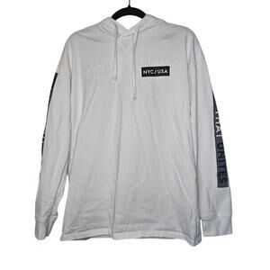 Express Men's S White Hooded Long Sleeve Shirt Number NYC USA Unites